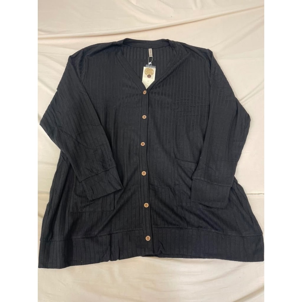 Olrik Womens Plus 4X Black‎ Ribbed Button Down Cardigan Sweater with Pockets NWT